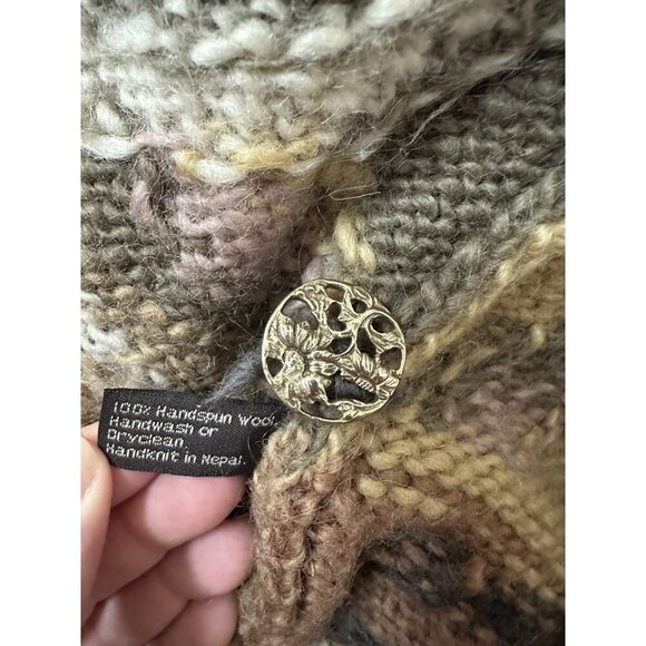 Tara Handknits Heavy Wool Hand-Knit Trellis Art Wear Sweater Nepal Cardigan L - Picture 9 of 11